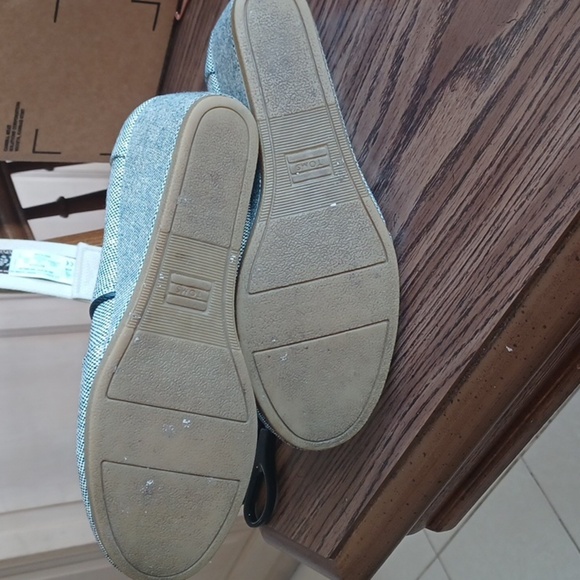 TOMS Wedge Bootie, sz 9.5, white, blue, gold, 3" heel - Picture 5 of 7